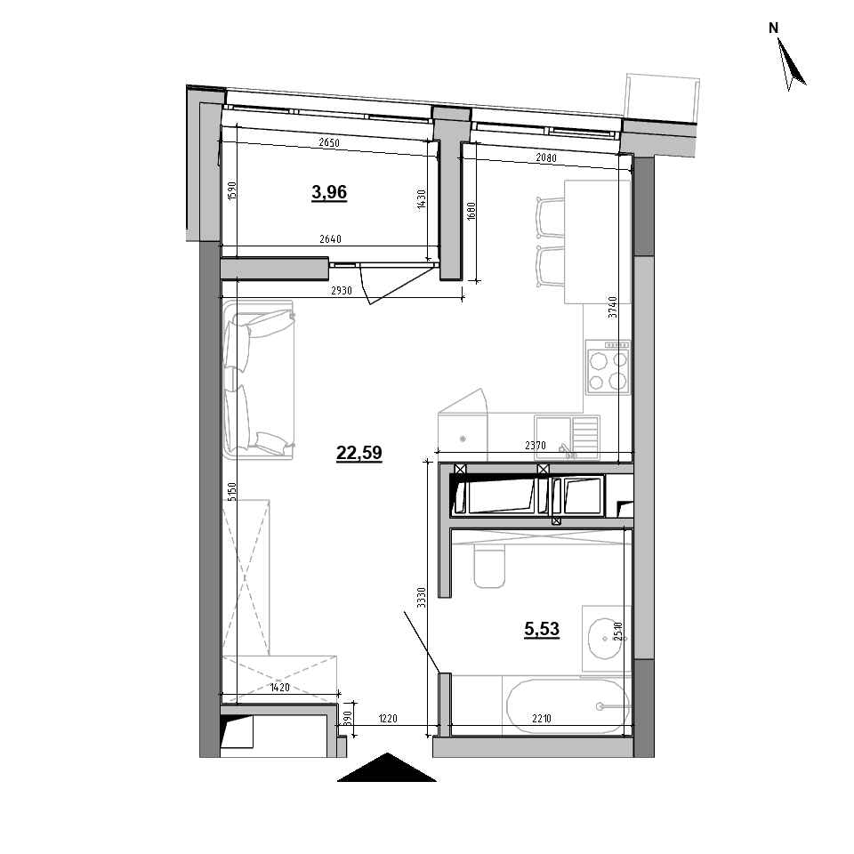 ЖК Brother: планування 1-кімнатної квартири, №135, 32.08 м<sup>2</sup>